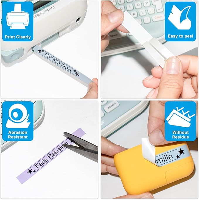 Compatible with Brother Label Maker Tape Pastel Pink Purple Blue, 12mm 0.47 Laminated TZe-231 MQE31 MQF31 MQ531, Multi Color Label Refills for PTouch PTD220 PTD210 PTD400 PT-H100, 4 Pack