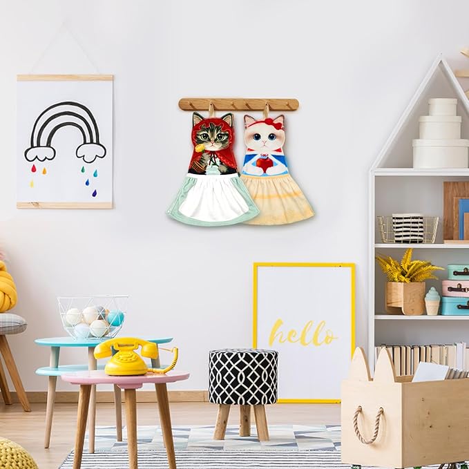 PAT JUUMG Cat Hand Towels, Cute Decorative Hanging Face Towels for Bathroom Kitchen, Super Absorbent Soft, Cat Lovers Gifts for Women, Housewarming for People Who Love Cats