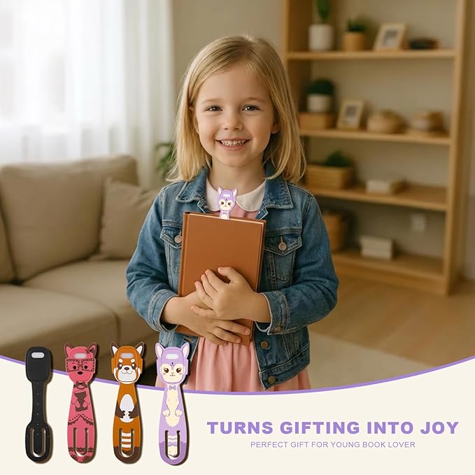Rechargeable Kids Book Light, Cute Bookmark Reading Light for Kids, Dimmable Portable LED Book Light for Reading in Bed, Eye-Caring Bedtime Reading Lamp for Children & Travel, Purple