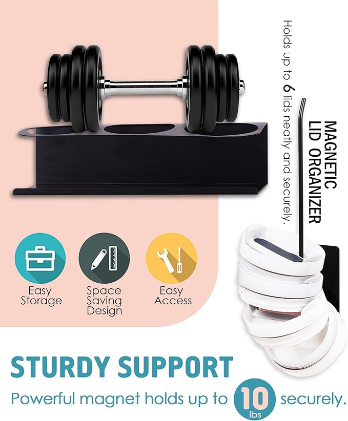 Magnetic Cup Holder for Stanley, Water Bottle Organizer for Kitchen Fridge Cabinet, Compatible with Stanley 30oz & 40oz Tumblers, Magnetic Cup Rack (Black, 6 Tumblers& 2 Lid Holder)