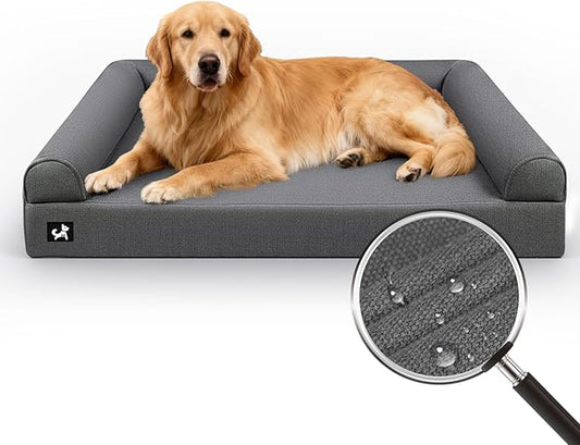 Sytopia 42" Orthopedic Dog Bed for Large Dogs, Waterproof Egg Crate Foam XL Pet Bed with Removable Washable Cover, Non-Slip Bottom, Supports up to 100 lbs for Senior Pets, Dark Gray