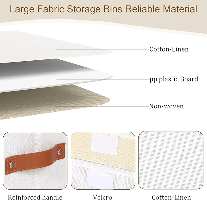Foldable Storage Baskets with Lids, 10.2 x 7.8 x 6.7 Inch Closet Organizers for Sock Hat Blanket, Fabric Storage Boxes with Handles, White, 3-Pack