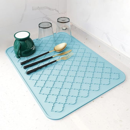 AMOAMI-Dish Drying Mats for Kitchen Counter-Silicone Dish Drying Mat-Kitchen Dish Drying Pad Heat Resistant Mat-Kitchen Gadgets Kitchen Accessories Kitchen Small Appliances(12" x 16", LIGHT BLUE)