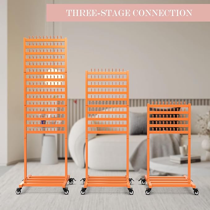 Braiding Hair Rack 300 Pegs Metal Hair Extension Holder 2-Sided Adjustable Hair Braid Tools Hair Separator Stand with Wheels Tangerine Yellow Standing Braid Rack for Hair Stylist