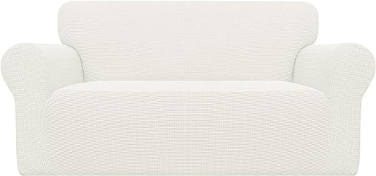 Easy-Going Stretch Oversized Loveseat Slipcover 1-Piece Sofa Cover Furniture Protector Couch Soft with Elastic Bottom for Kids Polyester Spandex Jacquard Fabric Small Checks Cream