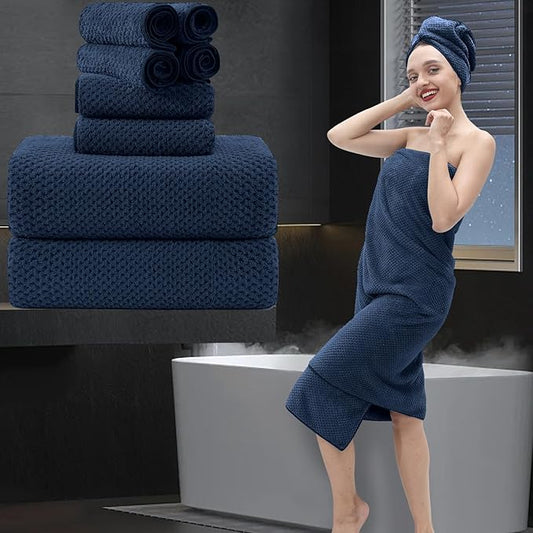 8 Piece Bathroom Towel Set Navy Blue |2 Oversized Large Bath Towels Sheet,2 Hand Towels and 4 Washcloths| 600GSM Ultra Soft Luxury Premium Towel Set Highly Absorbent Quick Dry Hotel Towel Collection