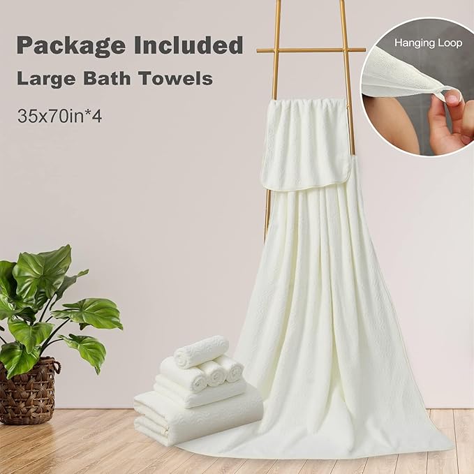 Bathroom Towels Set Of 4, 35x70 Inches Oversized Bath Towels Extra Large Microfiber Shower Towels Textured Ultra Soft Absorbent Quick Dry Towel Bath Sheets Towels For Adults Bathroom Hotel Spa Beige