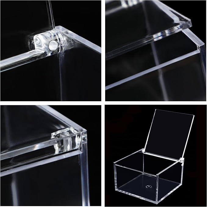 Clear Box with Hinged Lid, Countertop Acrylic Storage Box Holder Transparent Dust-Proof Mask Storage Case Container for Home Office Car, Clear