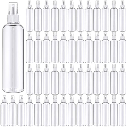 Eccliy 64 Pcs 8 oz Spray Bottles Fine Mist Cleaning Bottles Clear Empty Plastic Travel Sprayer Refillable Sprayer with Cap for Cleaning Solutions Oils Travel Perfumes(White)