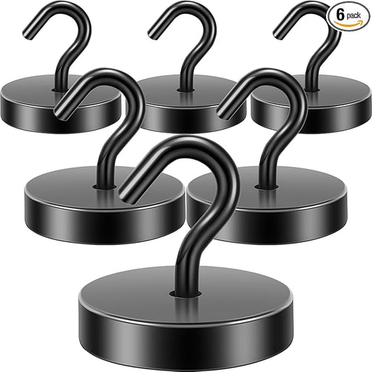 Neosmuk Magnetic Hooks Heavy Duty,100lb Super Strong Magnet with Hooks for Cruise Cabins, Large Metal Hooks for Hanging on Fridge,Extra Strong Magnet Hanger for Ship Walls, Matte Black 6 Pack