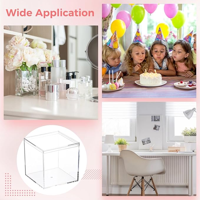 Homaisson 12 PCS Acrylic Square Cube 4 x 4 x 4 Inches, Small Clear Plastic Display Boxes with Lids, Clear Acrylic Storage Square Cube Boxes, Display Case Container for Candy Jewelry Tiny Items