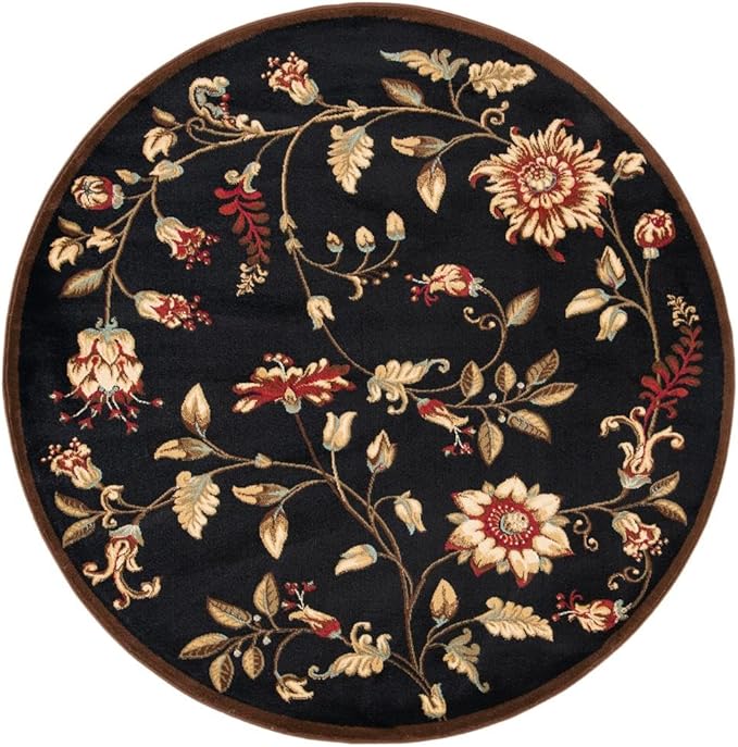 SAFAVIEH Lyndhurst Collection Round Rug - 6'7" Round, Black & Multicolored, Oriental Design, Stain Resistant, Ideal for High Traffic Areas in Living Room, Bedroom & Dining Room (LNH552-9091-7R)