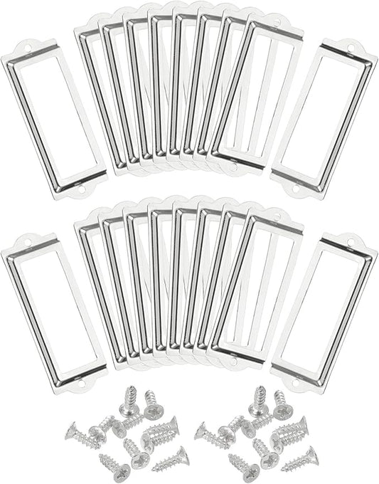 uxcell Metal Label Holders, 83x30mm 40pcs File Name Card Tag Label Holder Frame for Office Library Drawer Cabinet Shelves, Silver Tone