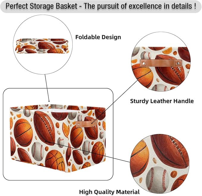 Cubes Storage Baskets,American Football Foldable Storage Box,Waterproof Open Shelf Organizer Bin for Kid Clothes Toy Empty Gift Baskets
