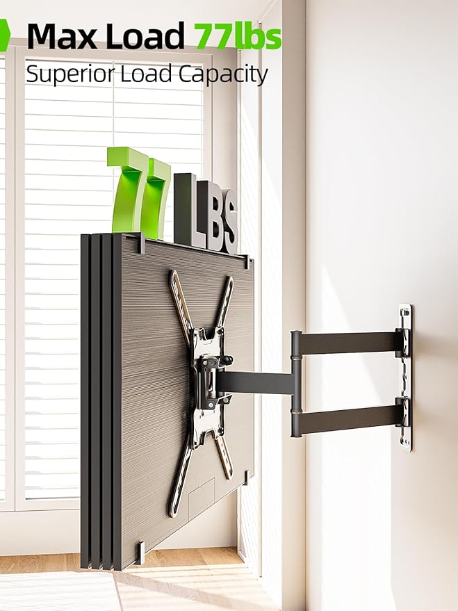 USX MOUNT UL Listed TV Wall Mount for Most 26-60 Inch TVs, Wall Mount TV Brackets with Swivel, Tilt, Rotating, Center Corner Design on Single Stud, Up to 77 lbs Max VESA 400x400mm
