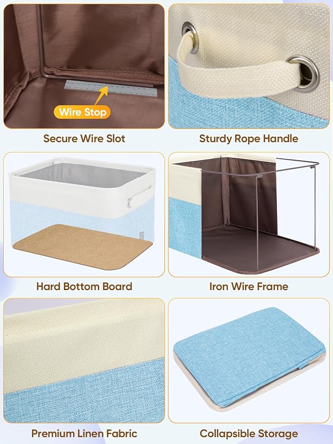BALEINE 2 Pack Fabric Closet Storage Bins for Shelves, Linen Closet Organizers and Storage, Decorative Baskets for Organizing, Shelf, Clothes, Home, Office (Skyblue, 12"x8"x8")