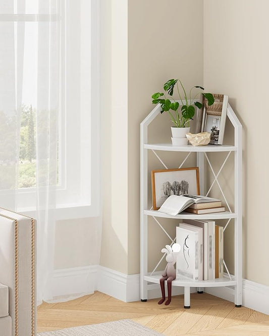 3-Tier Corner Shelf, Industrial Corner Bookshelf, 35.4" Storage Stand, Plant Stand Display Shelf, Bookcase for Bedroom, Living Room, Home Office, White TCJ03WB