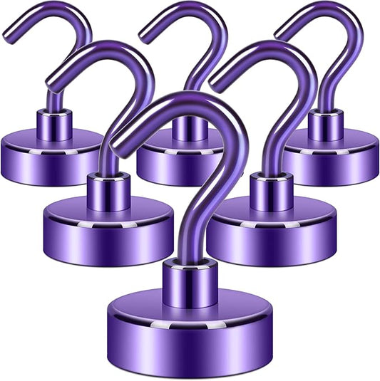 Neosmuk Magnetic Hooks,Heavy Duty Earth Magnets with Hook for Refrigerator, Extra Strong Cruise Hook for Hanging, Magnetic Hanger for Cabins, Grill (Purple, 6 Pack)