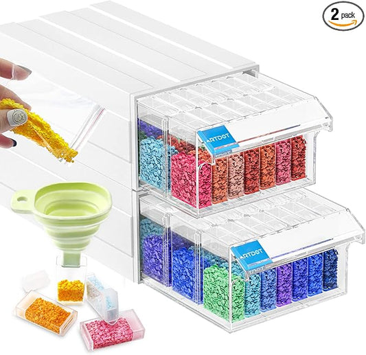 ARTDOT 2 Pack Diamond Painting Storage Containers with 70 Rectangle Grids, Bead Organizer Box Stackable Assembly Design for Crafts Storage Accessories, Art Beads, Seeds