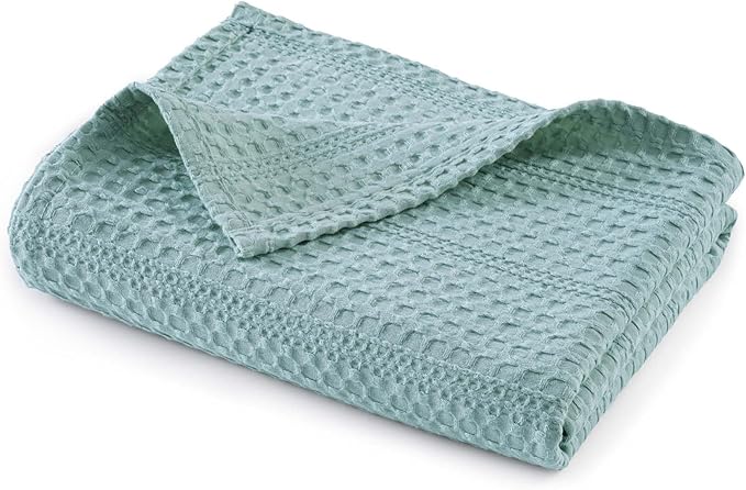 PHF Lightweight Waffle Weave Throw Blanket 50"x 60", Soft Woven Summer Blanket for Hot Sleepers - Aesthetic Home Decor for Couch Bed Sofa, Pet Friendly, Dusty Blue