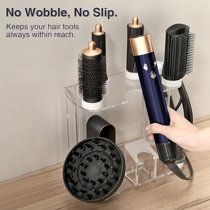 Acrylic Storage Holder for Dyson Airwrap Shark FlexFusion FlexStyle, Wall Mount Display Stand, Countertop Hair Tool Organizer for Vanity, Clear&White