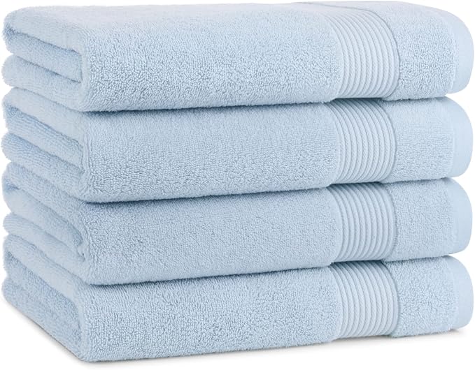 Arkwright Solid Bath Towels, Pack of 4, 100% Cotton 600 GSM Soft Absorbent Bathroom Towels for Hotel, Spa or Vacation Rental, 54 x 27 in, Misty Blue