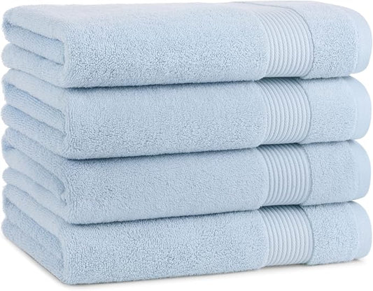 Arkwright Solid Bath Towels, Pack of 4, 100% Cotton 600 GSM Soft Absorbent Bathroom Towels for Hotel, Spa or Vacation Rental, 54 x 27 in, Misty Blue