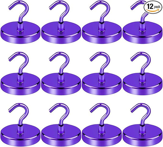 LOVIMAG Cruise Ship Essentials, 150Lbs Magnetic Hooks Heavy Duty, Purple Magnet Hooks for Cruise Cabins, Strong Magnetic Hook for Hanging-12 Pack