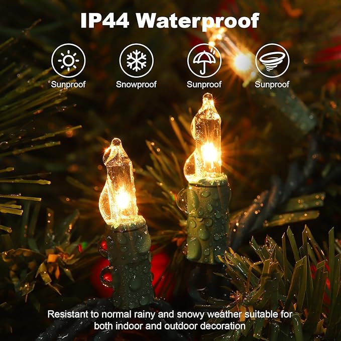 Christmas Lights 2 PCS 100 Count Clear Mini Lights Green Wire UL Certified Connectable Warm White String Lights for Christmas Decor (2 PCS 100 Count)