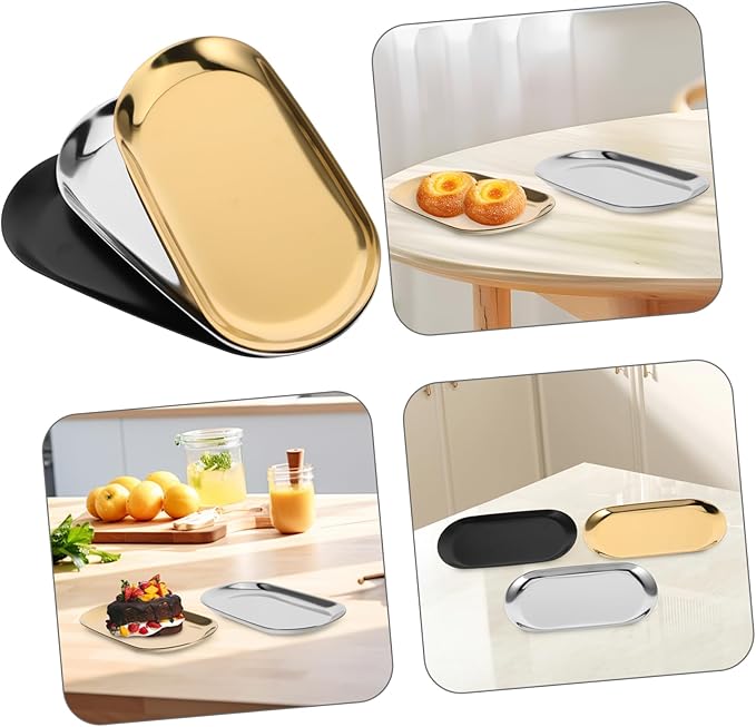 STOBAZA 3pcs Stainless Steel Tray Nordic Style Home Storage for Jewelry Snacks Cosmetics Dish for Living Room Bedroom Kitchen Decor