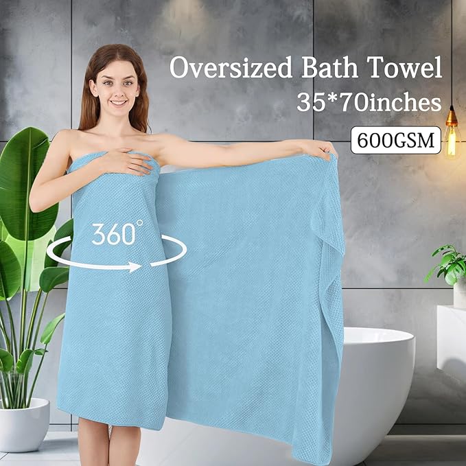 Extra Large Bath Towels Set 35x70 Inches - Blue Luxury 600 GSM Oversized Bath Sheet Towel,Ultra Soft Microfiber - Quick Dry,Highly Absorbent Shower Towels Spa Hotel Bathroom Towel Set (4-Pack)