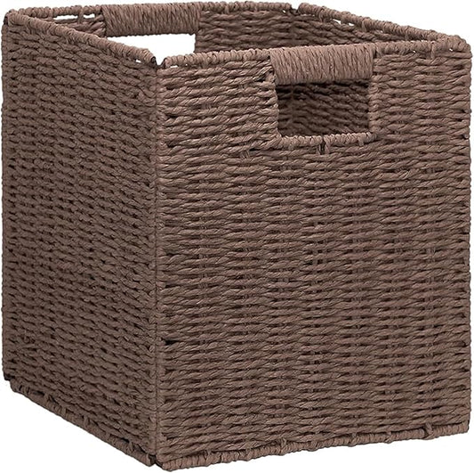 10.5x10.5in Storage Baskets 1Pcs Paper Rope Woven Baskets,Foldable Handwoven Storage Cubes,Wicker Cube Baskets Laundry Organizer Totes for Bathroom, Bedroom, Laundry, Pantry, Shelves