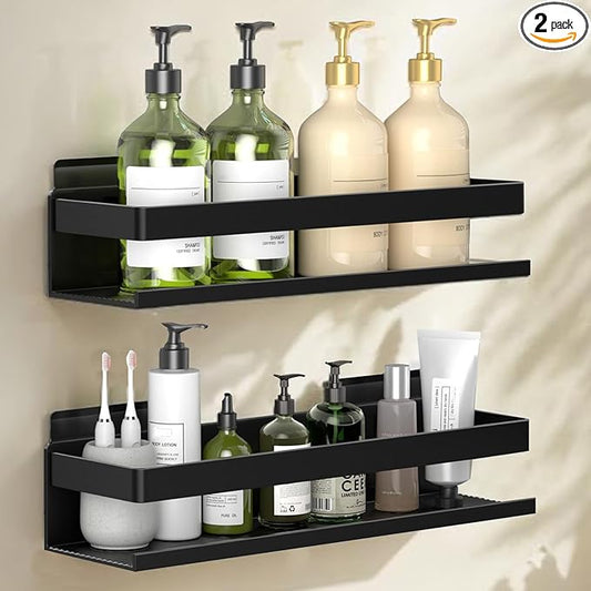Aluminum Shower Rack 2-Pack 11.8in, Stick-on Bathroom Rack, Thickened and Sturdy Bathroom Storage Rack Wall-Mounted, no Punching and no Drilling Installation Methods(2 Layers 11.8in)