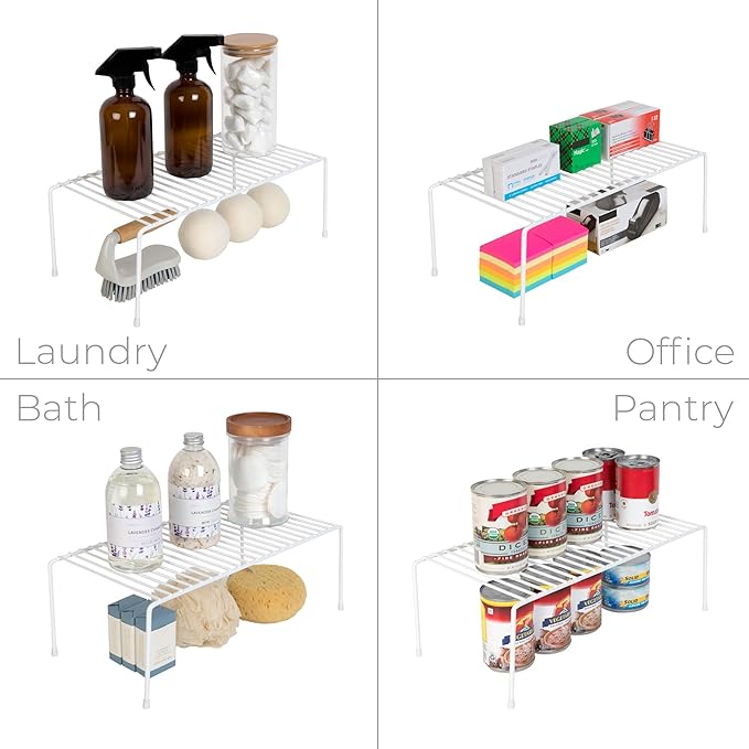 Smart Design Cabinet Storage Shelf Rack - Set of 6 - Large - 8.5 x 16 Inch - Steel Metal Wire - Rust Resistant Coating - Dish, Counter and Pantry Organization - Kitchen - White