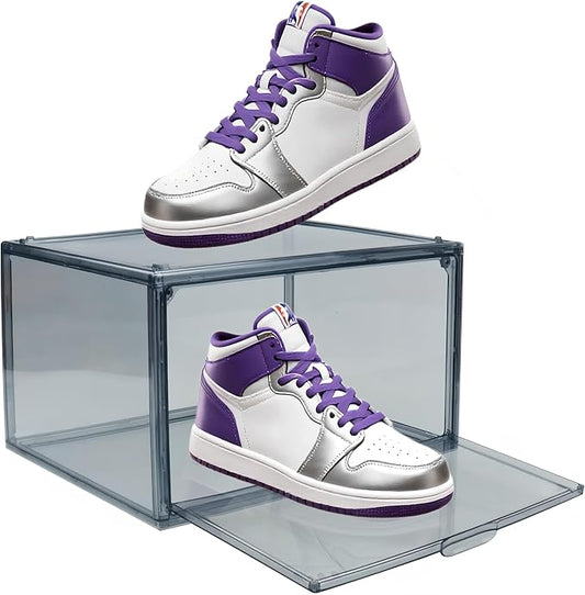 Acrylic Shoe Organizer，Sneaker Acrylic Display Case Size 13 for Men/Women Shoe Box Clear Box Stackable Storage Bins with Magnetic Door，Grey 1 Pack