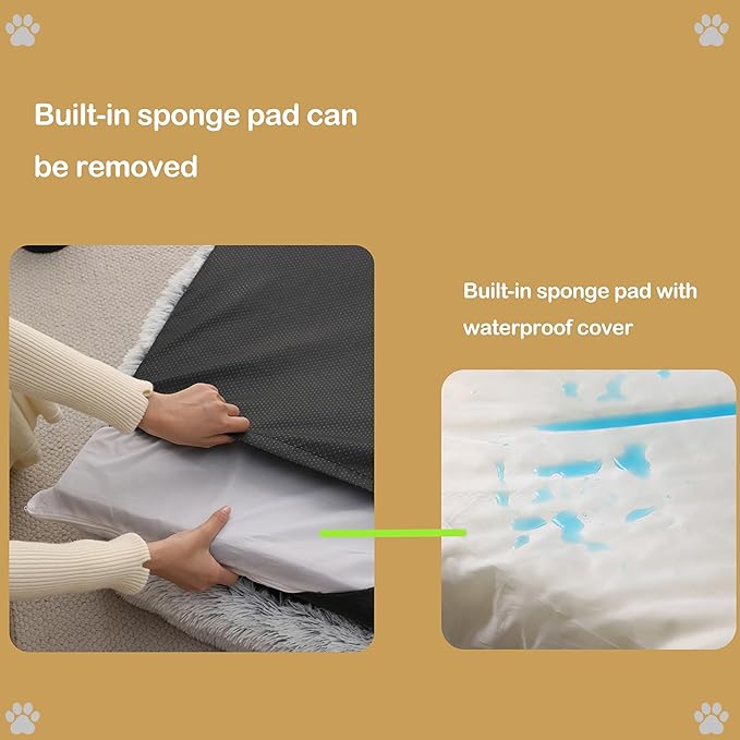 Orthopedic Dog Bed for XL Dogs - Washable Memory Foam Pet Sofa, Fluffy Plush Rectangular Bed, Waterproof Anti-Anxiety Couch, Light Gray, XL