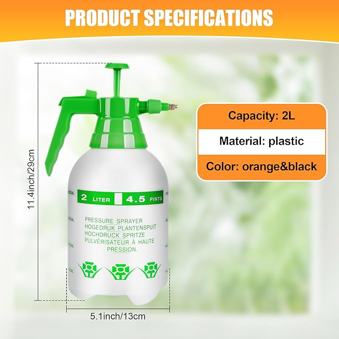 3 Pcs 1/2 Gallon Plastic Handheld Pump Sprayer – Garden Pressure Sprayer with Adjustable Nozzle for Plants, Cleaning, Household Tasks – Green