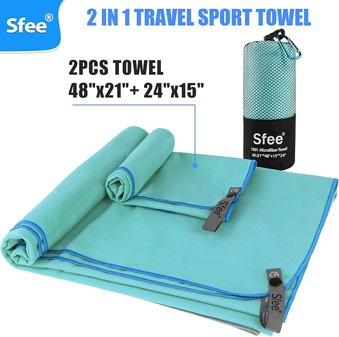 2 Pack Microfiber Travel Towel, Quick Dry Towel Camping Towel Super Absorbent Compact Lightweight Sports Gym Towel Beach Towels Set for Gym, Hiking, Pool, Backpacking, Bath, Yoga