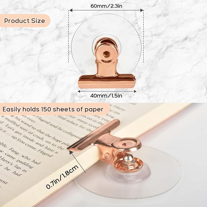 Self Adhesive Metal Clips, 12 Pcs Upgrade Strong Self-Adhesive Clips for Hanging and Organization, Spring Clip for Paper Poster Tapestry Photo Wall Teacher Student Home Kitchen Office Rose Gold