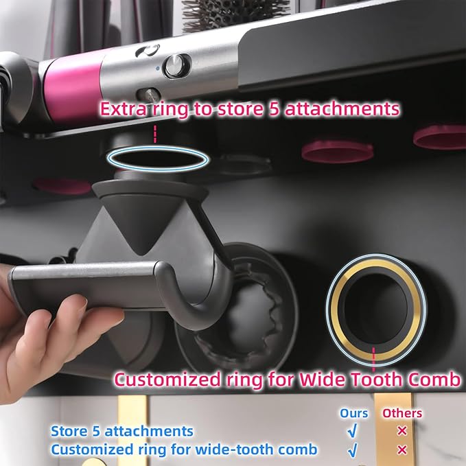 Dyson Airwrap Holder, Dyson Airwrap Wall Mount, 2in1 Dyson Airwrap Organizer and Dyson Hair Dryer Holder, Dyson Hair Dryer Stand for Dyson Airwrap Styler & Supersonic Nural Black UEMUSI