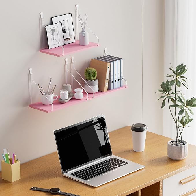 Elevate Your Space with Rustic Wood Floating Shelves Set of 3- Perfect for Bedroom, Living Room, Bathroom, and Kitchen Decor - Easy Installation, No Drilling Needed!