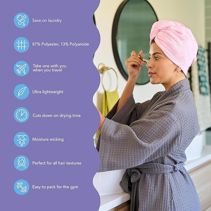 Turbie Twist 2-Pack Extra Long Microfiber Hair Towel for Beauty, Travel, Gifting - Hair Wrap Turban for Long & Thick Hair - Premium Personal Care - Pink&Mint