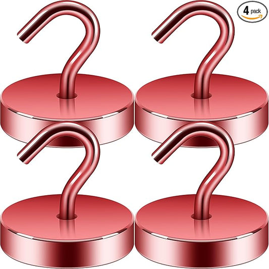 Neosmuk Magnetic Hooks, Cruise Ship Essentials, 10lb+ Heavy Duty Magnetic Hooks for Cruise Cabins, Refrigerator, Grill, Hanging, and Travel | Extra Strong Must-Haves Magnet Hook,Red