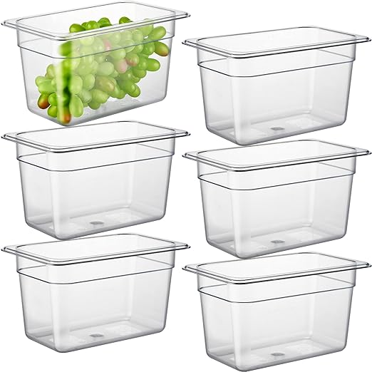 CURTA 6-Pack 1/4 Size 6" Deep NSF Polycarbonate Food Pans | Dishwasher & Freezer Safe Clear Container for Prep Tables, Buffet, Salad Bar, Commercial & Home Kitchen