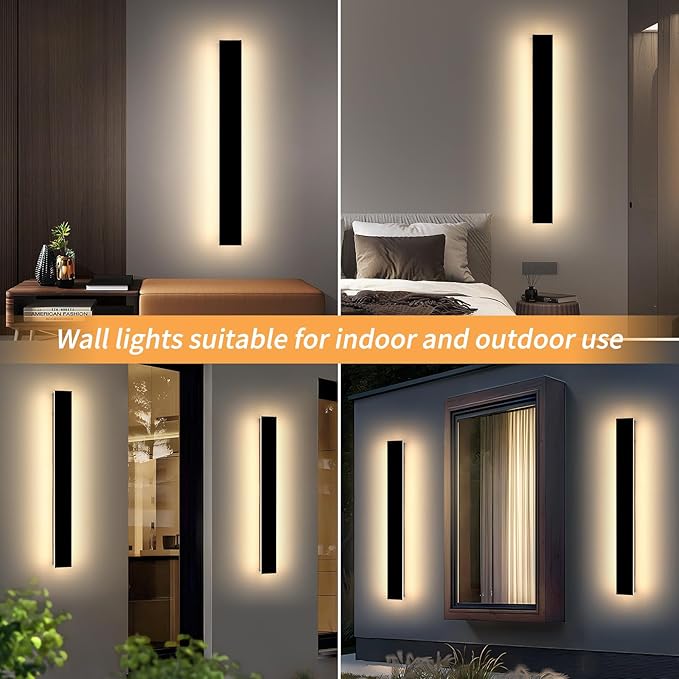Mikeru 31.4inch Outdoor Wall Light Fixtures, 3000k/4500k/6000k Three Colors Switchable Exterior Wall Sconces Acrylic Invisible Exterior Wall Light for Porch Modern Outdoor Wall Mount Lighting