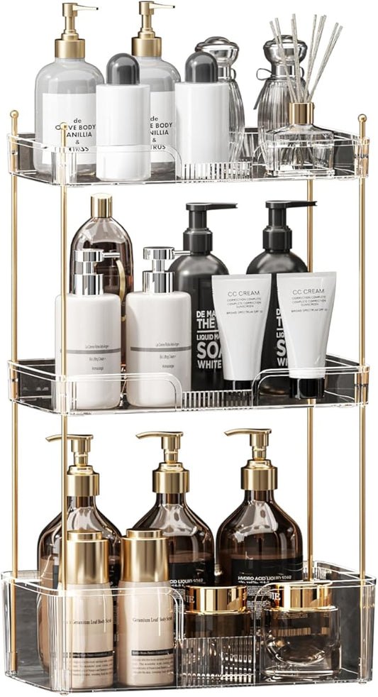 3 Tier Bathroom Organizer Countertop Makeup Perfume Tray Skincare Organizer for Bathroom Dresser Vanity (White)
