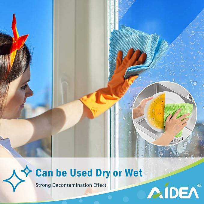 AIDEA Microfiber Cleaning Cloths, 8PK-Multi-Purpose Cleaning Cloth, Microfiber Polishing Cleaning Cloth, Window Cleaning Cloth, Lint Free Streak-Free Glass Cleaning Cloths-12“x12”