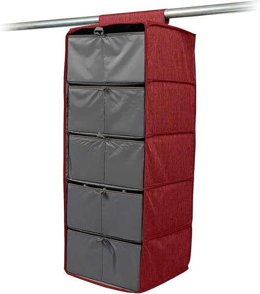 Covermates Keepsakes Hanging Closet Organizer Set - Heavy Duty Material, Sturdy Interior Shelves, Includes Trays with Dividers - Closet Storage, Red Heather