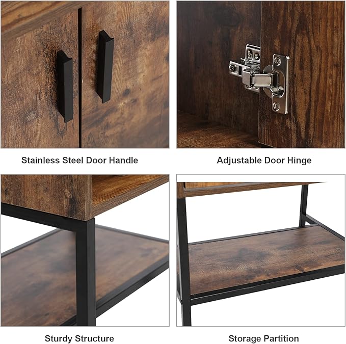 eclife 24" Bathroom Vanity Sink Combo Modern Metal Stand Cabinet W/Bottom Shelf Turquoise Square Vessel Sink & Water Save Faucet & Pop Up Drain, Rustic Brown (A10)