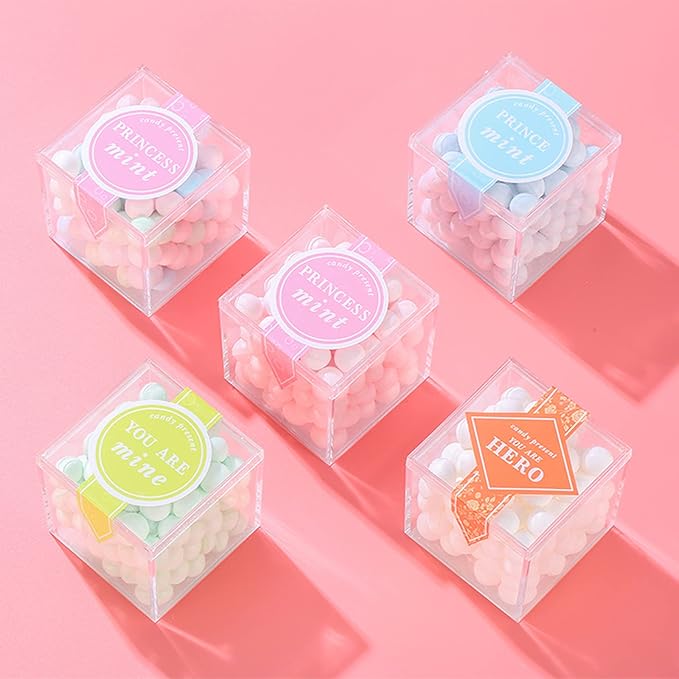 Acrylic Box Clear Boxes 12 Packs Acrylic Dispaly Box with Lid Valentine's Day Party Favor Gift Boxes Wedding Male Birthday Decorative Box Jewelry Storage Container Treat Box